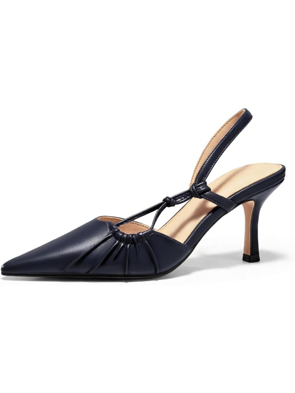 Women's Navy Slingback Kitten Heels Closed Pointed Toe Pumps Party Dress Shoes